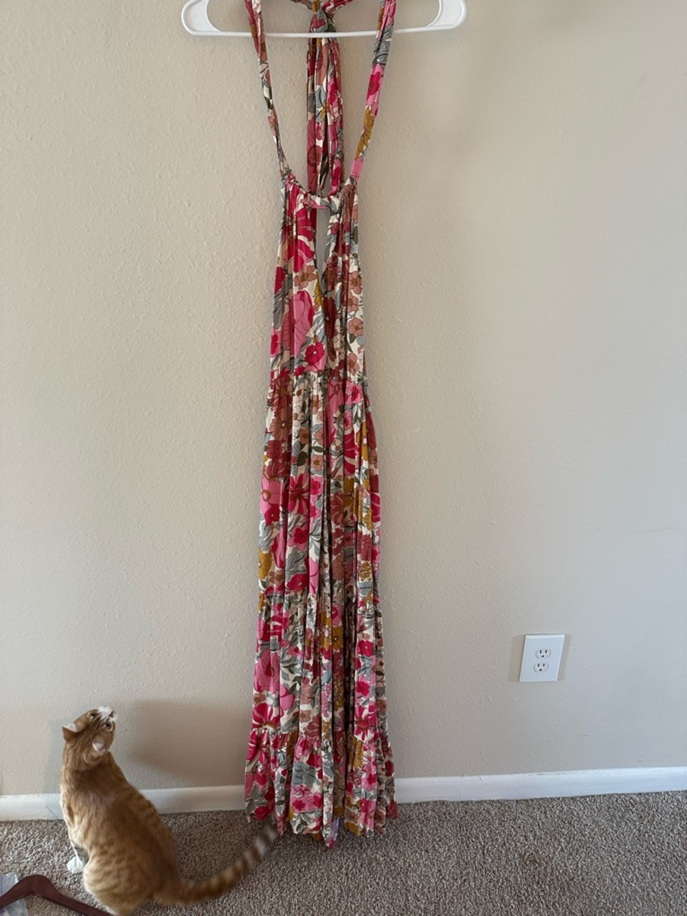 Aakaa Pink Floral Halter Maxi Dress with Multi-Color Blooms